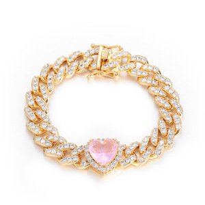 Accessories 10mm Zircon <b>Love</b> <b>Bracelet</b> Accessories Hip Hop Peach Heart Cuban Chain Ladies <b>Bracelet</b> Tanjing - Product Image 5