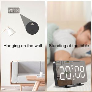 LED Mirror Digital Alarm Clock Electronic Temperature Wall Table Snooze Clock USB Watch <b>Nightlight</b> Home Office Smart Alarm Clock - Product Image 4