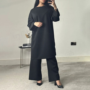 Tùy Chỉnh Thiết Kế Phụ Nữ khiêm tốn Co-ord Thiết Lập Màu Rắn Đầy Đủ Chiều Dài 2 Mảnh Áo Và Quần Phụ Nữ Hồi Giáo Co-ord Bộ - Product Image 4