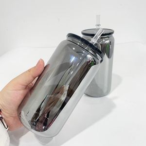 Gobelet recyclable en verre borosilicate noir miroir de 16 oz, type canette de soda, avec couvercles en plastique et pailles, pour films UV DTF et vinyle - Product Image 4
