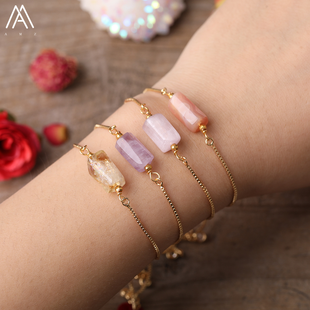 Single gemstone cylinder Charms bracelet fashion thin Chain Adjustable Bracelets