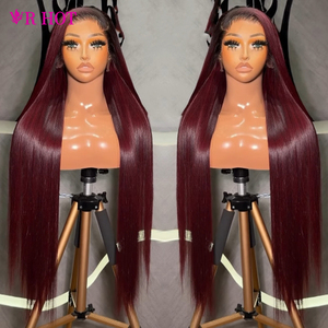 Peluca de Cabello Humano 99J 13x4 con Frente de Encaje sin Pegamento para Mujeres Negras, Color Rojo Vino Borgoña 99J, Peluca Frontal de Encaje HD Lisa Pre-Desplumada - Product Image 2