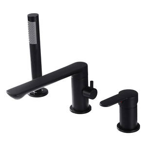 Robinet de <span class=keywords><strong>baignoire</strong></span> Roman 3 trous à montage sur pont, noir mat, bec haut pivotant à 360° avec douchette, mitigeur à valve en céramique - Product Image 1