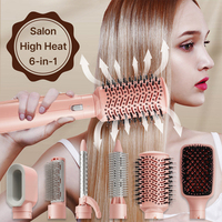 Juego de cepillos de aire caliente 6 en 1, cepillo secador de pelo profesional de 1200 W, rizador de cerámica intercambiable, alisador de pelo