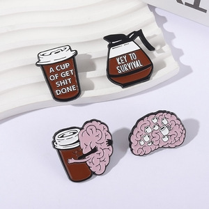 4 stil karikatür sevimli komik beyin kahve anahtar Survival broş alaşım rozeti yumuşak mineli yaka rozeti kahve sevgilisi için - Product Image 4