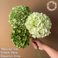 Bunga Hydrangea Sutra Hijau Kepala Besar 21 cm, Tangkai Tunggal, Murah, Bunga Hydrangea Artifisial untuk Dekorasi Meja Pernikahan
