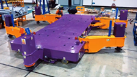 AGV omnidirectionnel OEM de 30 tonnes pour la fabrication mécanique, levage de charges lourdes, nivellement hydraulique, véhicule robotisé à guidage automatique