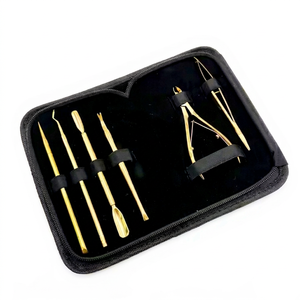 Complete Professional Manicure Hair Extension Tools Kit Stainless Steel Gold Plated 5-in-1 Cuticle Nippers <b>Nail</b> Pushers <b>Scissors</b> - Product Image 1