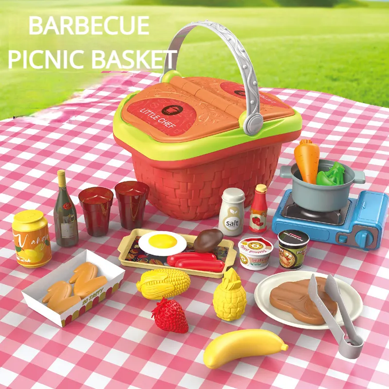 Lustige Preshcool Picknick korb Kinder Outdoor BBQ Spielzeug Set Kinder pädagogische Küche Spielset Spielzeug