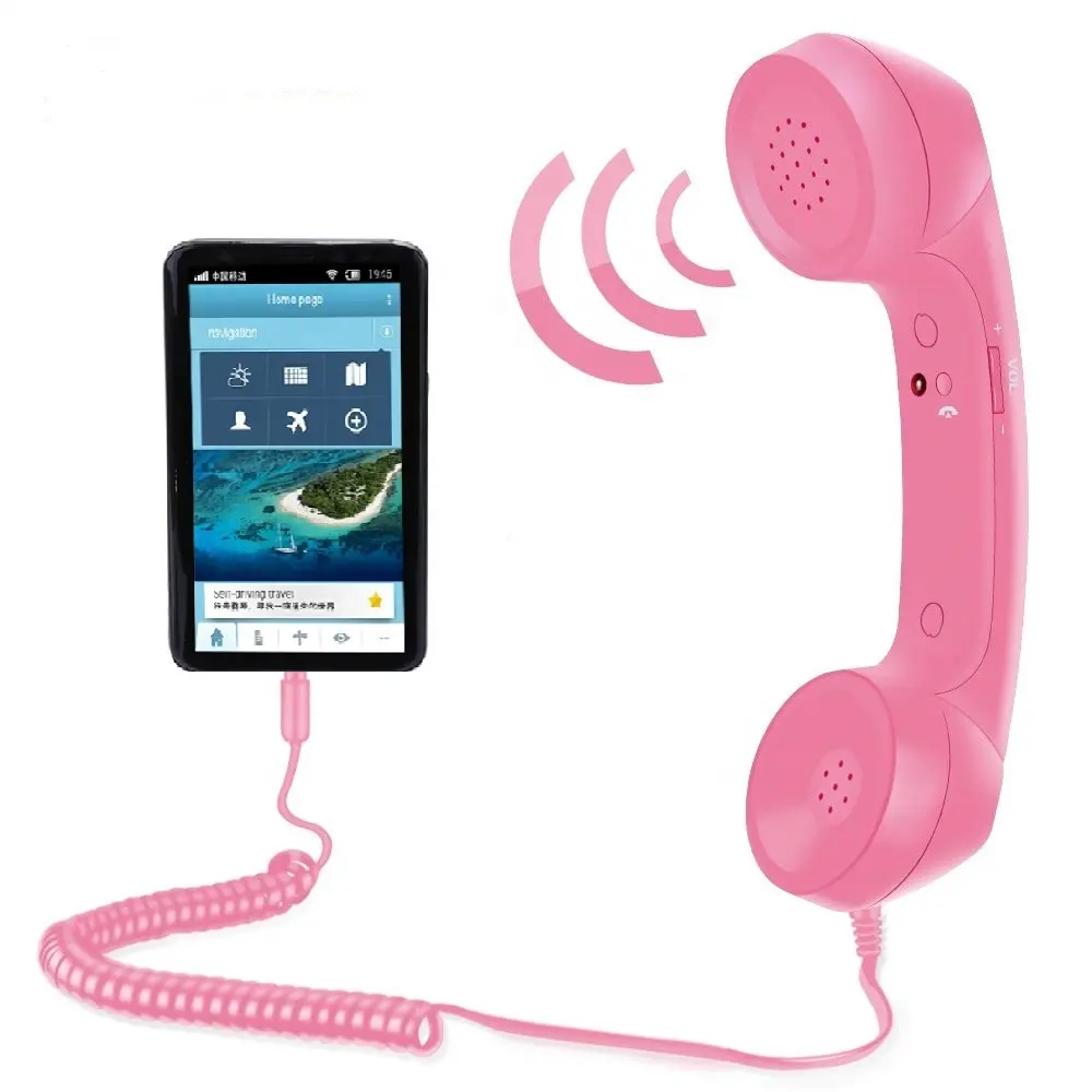 Pink Coco Handset Ponsel Retro Penerima Anti Radiasi, Colokan 3.5MM Kompatibel untuk Telepon Pintar untuk Komputer dengan Kabel 2M