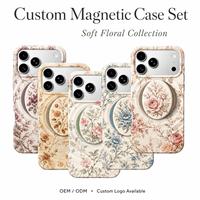 Étui de téléphone magnétique à motif floral vintage avec support ovale amovible et plaque arrière en TPU PC à transfert thermique