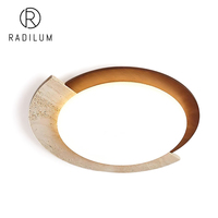 Plafonnier LED moderne nordique Wabi-sabi pour chambre à coucher, en bois de travertin naturel, rond, art, décoration d'hôtel, plafonnier Virello