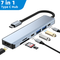 Base de Conexión para Hardware y Software de Computadora, Hub 7 en 1 Tipo C a 4K HDMI, USB 3.0, USB 2.0, TF, SD, PD, Adaptador Hub USB C
