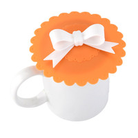 Couvercle de tasse en silicone réutilisable écologique mignon avec pièces de verres d'isolation thermique anti-poussière Bowknot pour tasses en verre