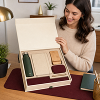 Kit Cadeau de Noël Personnalisé pour l'Organisation du Bureau avec Tapis de Bureau, Bouteille, Bloc-notes en Lin, Support en Bambou, Pochette pour Câbles, Stylo en Laiton – Fournisseur