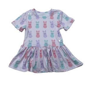 T-shirt pour enfants Qingli OEM sans droits de douane, décontracté d'été, manches courtes, col rond, t-shirt à volants pour filles, Pâques - Product Image 1