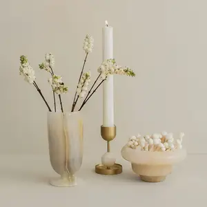 Stonekocc Witte Onyx Vazen Mini Wierook Invoegen Luxe Jade Natuursteen Decor Bruiloft Geschenken Decoraties Voor Thuis