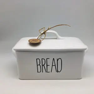 Pote de biscoito com tampa, venda quente de forma quadrada, branco liso, de cerâmica, jarra de biscoito com tampa para contador de cozinha, decorativo