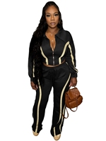 Collection Automne 2026 : Ensemble Femme Tendance – Veste Vintage Rayée à Patchwork et Fermeture Éclair, Col Rabattu, et Pantalon Long pour Usage Quotidien