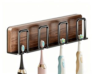 Black Drill-Free Durable Traditional Toothbrush Holder Wall-Mounted Bathroom Storage <b>Rack</b> for Toothbrushes & Mouthwash Cups - Product Image 1