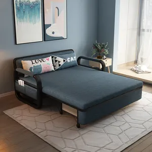 โซฟาเบด,เตียงสไตล์โมเดิร์นทำจากไม้สีฟ้าโซฟาปรับได้พร้อมกำแพงเก็บของคู่เตียงนอนโซฟา Cum Bed โซฟาพับได้โซฟาห้องนั่งเล่น