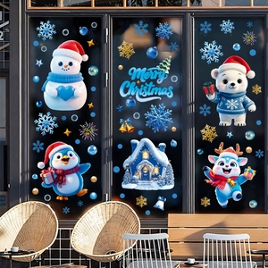 Autocollants de fenêtre de Noël 3D, motifs mignons de pingouins et d'ours polaires, décorations de flocons de neige d'hiver pour vitres et fenêtres, décorations de fêtes - Product Image 1