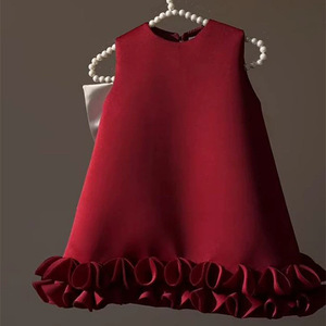 <b>Red</b> Strapless Flower Girl Dress With White <b>Bow</b> Solid Color Cotton Dress For Girls - Product Image 2