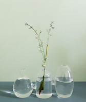 Vase en verre soufflé à la main Art déco créatif en gros Vase de table hydroponique triple connecté pour la décoration de la maison