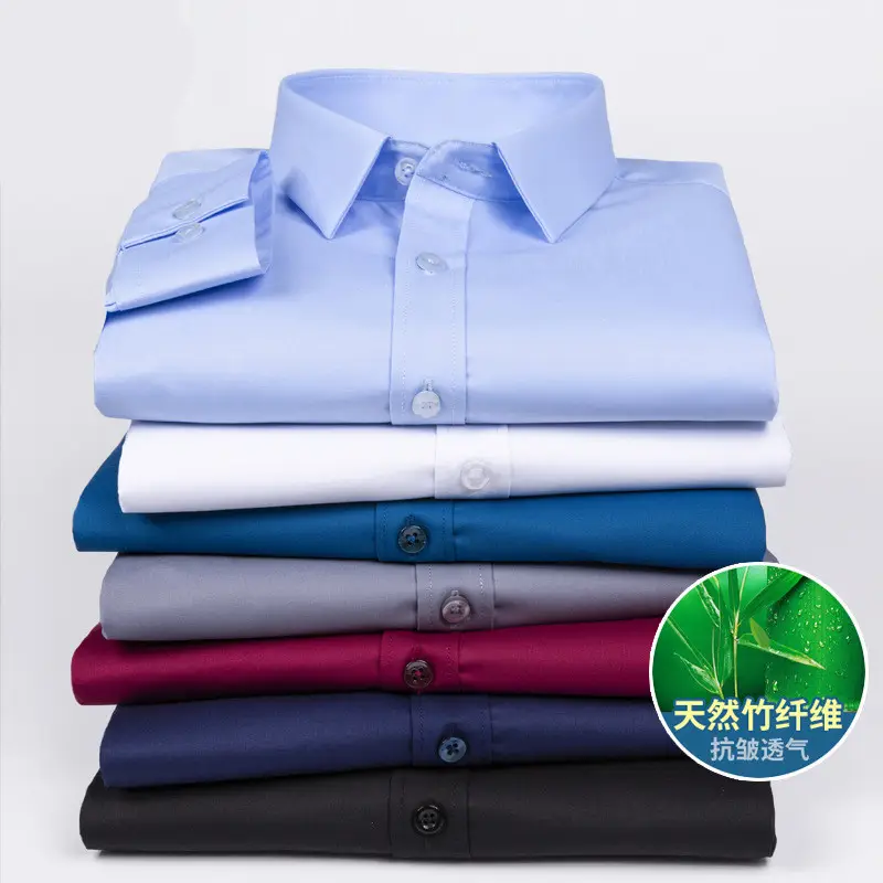 TS2106 multi colors cotton / bamboo fiber fabric men's t-shirts business white long short sleeve shirt for men