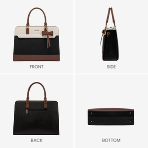 <strong>Women</strong> PU Leather <strong>Laptop</strong> <strong>Tote</strong> Bag Bow Knot Color Block Handbag Custom Logo Large Capacity Office Bag with Small Purse - Product Image 5