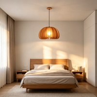 Houten pompoen hanglamp van natuurlijk hout, Japandi stijl, E27, dimbaar met afstandsbediening, LED hanglamp voor eetkamer/theesalons