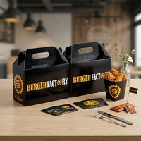 Boîte en papier pour hamburger, frites et poulet frit, avec logo imprimé personnalisé, écologique, biodégradable, laminage mat, emballage pour restauration rapide