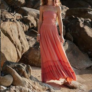 Custom-designed Ruffled Backless Boho Dress with Laces Luxurious and Comfortable Linen Mixed Cotton Maxi Dress - Product Image 4