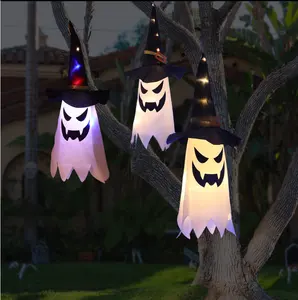 Luminária led para decoração de halloween, luz piscante, estilo gypsophila, fantasma, festival, vestido, brilhante, chapéu fantasma, lâmpada de pendurar