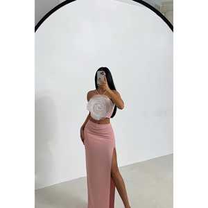 Ensemble court 2 pièces rose poudré, tenues d'été avec short et haut au-dessus du genou - Product Image 3