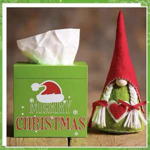 Caja de pañuelos navideña verde con diseño de Feliz Navidad, caja de almacenamiento de madera para uso en fiestas navideñas - Product Image 4