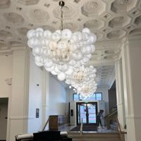 TSINYE Moderne Bulle Lustre En Verre Pendentif Luminaire Rond Tourbillonné Clair En Verre Soufflé Côtelé Globe Éclairage Décoratif