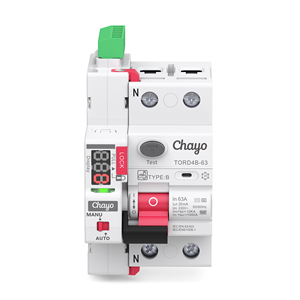 Disjoncteur différentiel bipolaire type B 10 kA avec reconnexion automatique 30-300 mA pour la protection contre les fuites DC et AC en courant continu et alternatif pour systèmes d'alimentation photovoltaïque et véhicules électriques Chayo - Product Image 2