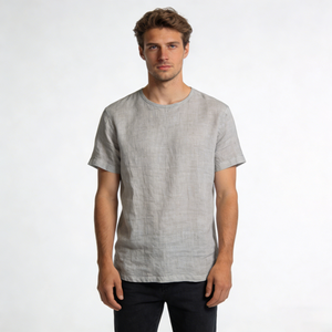 <span class=keywords><strong>T</strong></span>-Shirt da Uomo Personalizzata in Tessuto di Lino Traspirante e Leggero, Grigio Chiaro, Collo Tondo, Vestibilità Comoda e Casual - Product Image 1