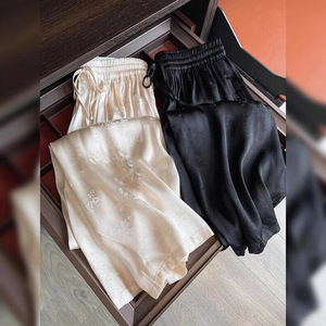 Women's Wide Leg Trousers High Waist Elastic Jacquard Satin Casual Pants Champagne Black Plus Size Spring Summer New Style - Product Image 1