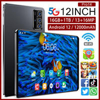 Tablet Android de 12 pulgadas con doble SIM, 16GB + 1TB, 14 Pro, función de llamada telefónica educativa de marca Pro