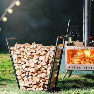 Nuevo modelo de estante de leña de acero de tamaño pequeño para interiores y exteriores, ganchos de madera para leña, estantes de almacenamiento, soporte para leña para chimenea - Product Image 2