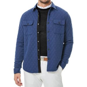 Mens Quilted Shirt Jacket Long Sleeve Snap Button <b>Down</b> With Pockets Turn <b>Down</b> Collar Casual Outerwear - Product Image 2