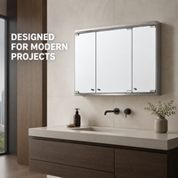 Lemari Cermin Stainless Steel Dinding 3 Pintu Kabinet Penyimpanan Kamar Mandi Proyek Hotel Villa Lemari Cermin untuk Kamar Mandi