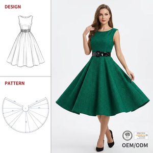 Jupe mi-longue évasée style rockabilly à imprimé floral <span class=keywords><strong>rose</strong></span> personnalisé, coupe trapèze, manches courtes, taille cintrée, ajustement moulant, vintage - Product Image 4