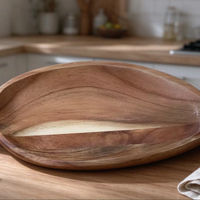 Plateau de service en bois d'acacia, plateaux de service en bois naturel faits à la main, décoration de table pour la maison, la cuisine, les fêtes, lisse et confortable
