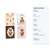 Carnet à spirales A5 Caramel Teddy Bear, 80 feuilles, pages lignées 100 g/m², papeterie scolaire pour étudiants, vente en gros