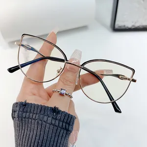 2024 Hot Sale High Quality Glasses Diamond Computer Anti Blue Light Glasses Transparent Metal Cat Eyewear Glasses