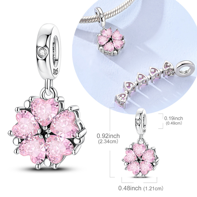MULA Wholesale Charms Original 925 Sterling Silver Zircon Charms Magnetic Deformable Peach Blossom Pendant Fit Bracelet Necklace Women DIY Gift