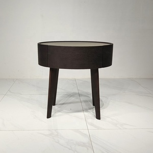 Table <span class=keywords><strong>de</strong></span> chevet minimaliste italienne en bois massif cendré avec plateau en verre trempé - Product Image 3